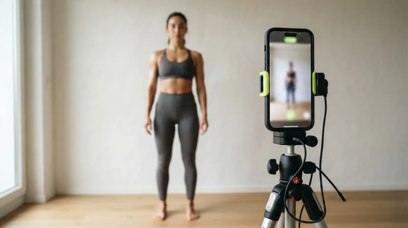 Close-up of a phone showing a calisthenics workout app